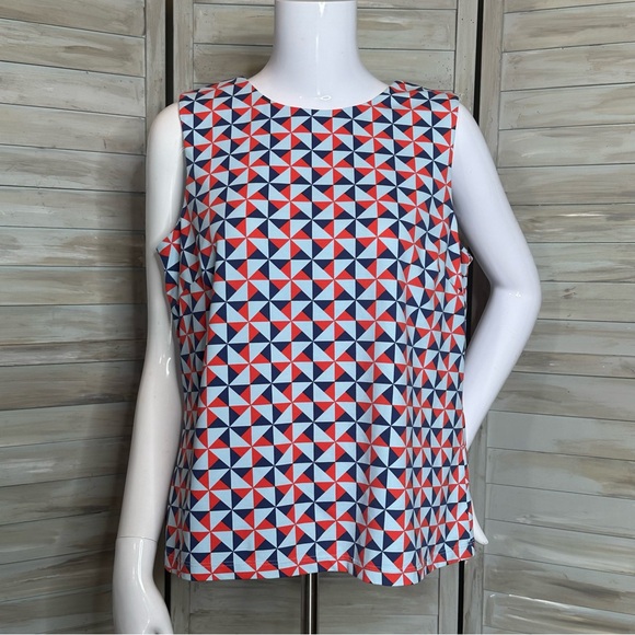 J. McLaughlin Tops - J. McLaughlin sleeveless tank shell top XL red blue geometric print pinwheels